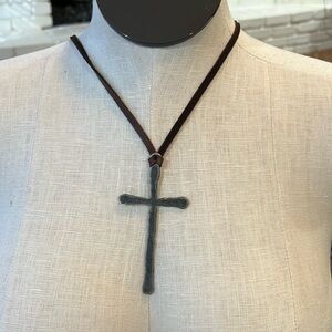 Large silver cross on leather necklace-the jewelry junkie